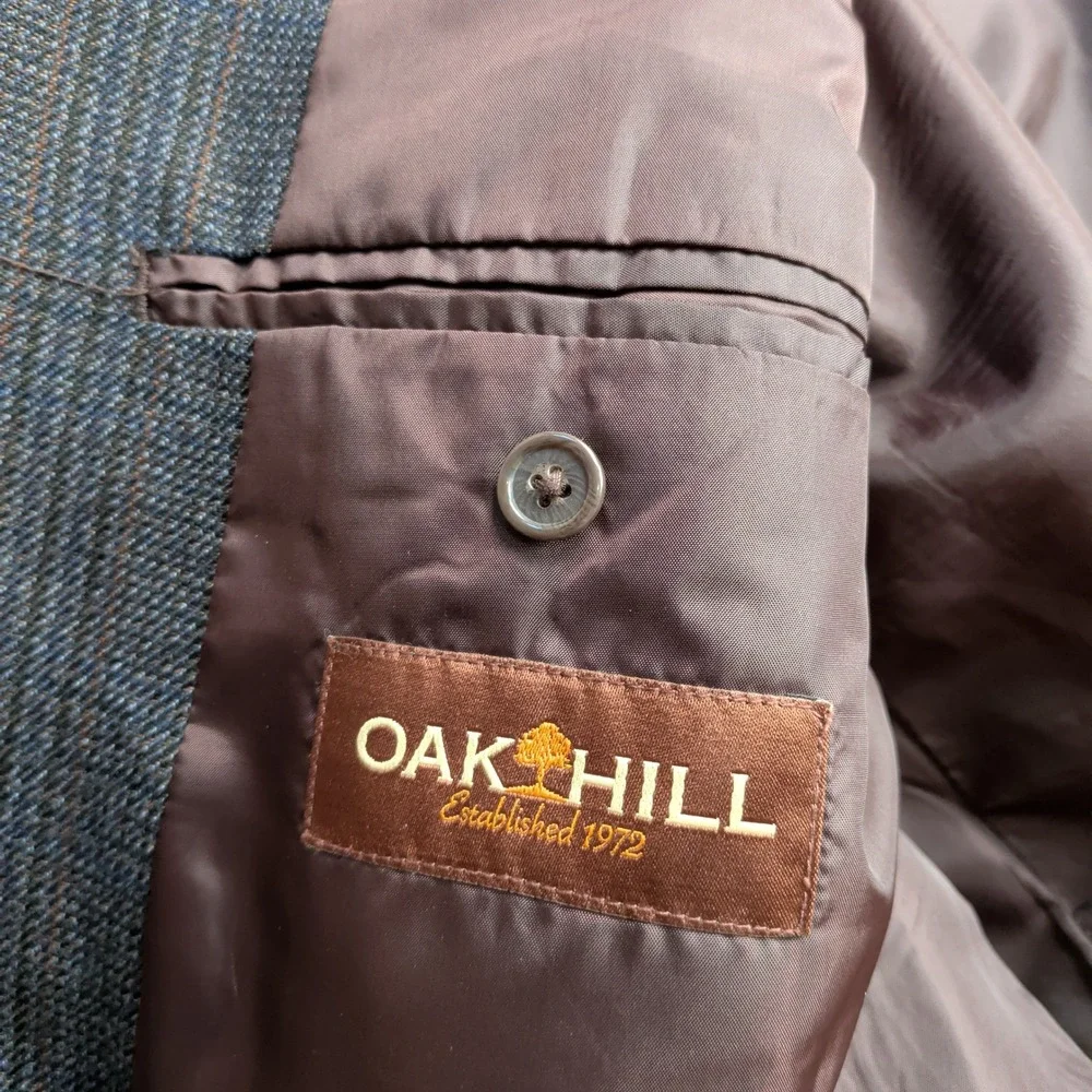 Oak Hill Sport Coat Blazer‎ Mens 54R Glen Plaid Blue Brown Two Button Windowpane
